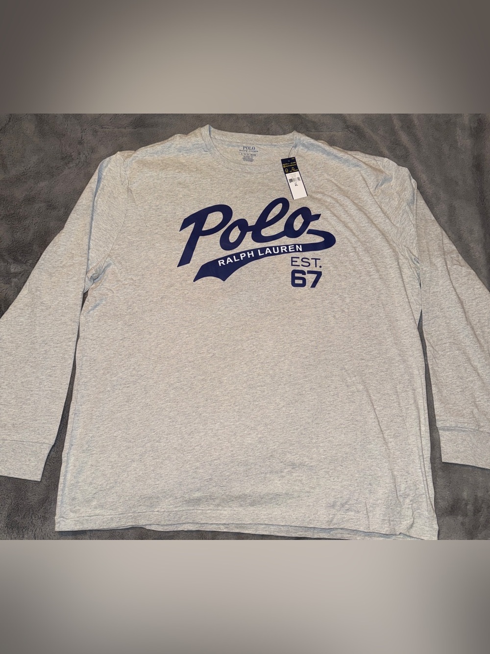 Ralph Lauren Polo Gray Tee with Navy Polo Script